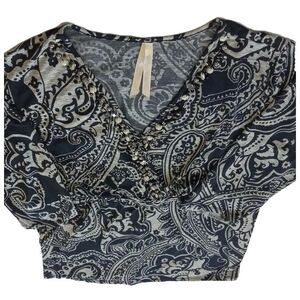 Avenue‎ Women's Sequence Beaded Paisley V Neck 18/20 Blouse Waistband Black Gray